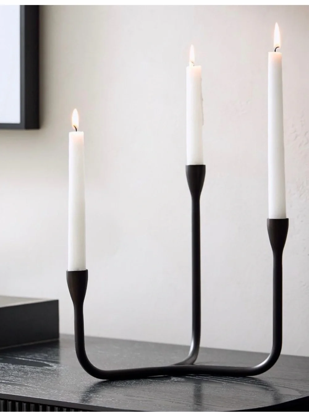 West Elm Black Modern Triple Taper Candle Holder